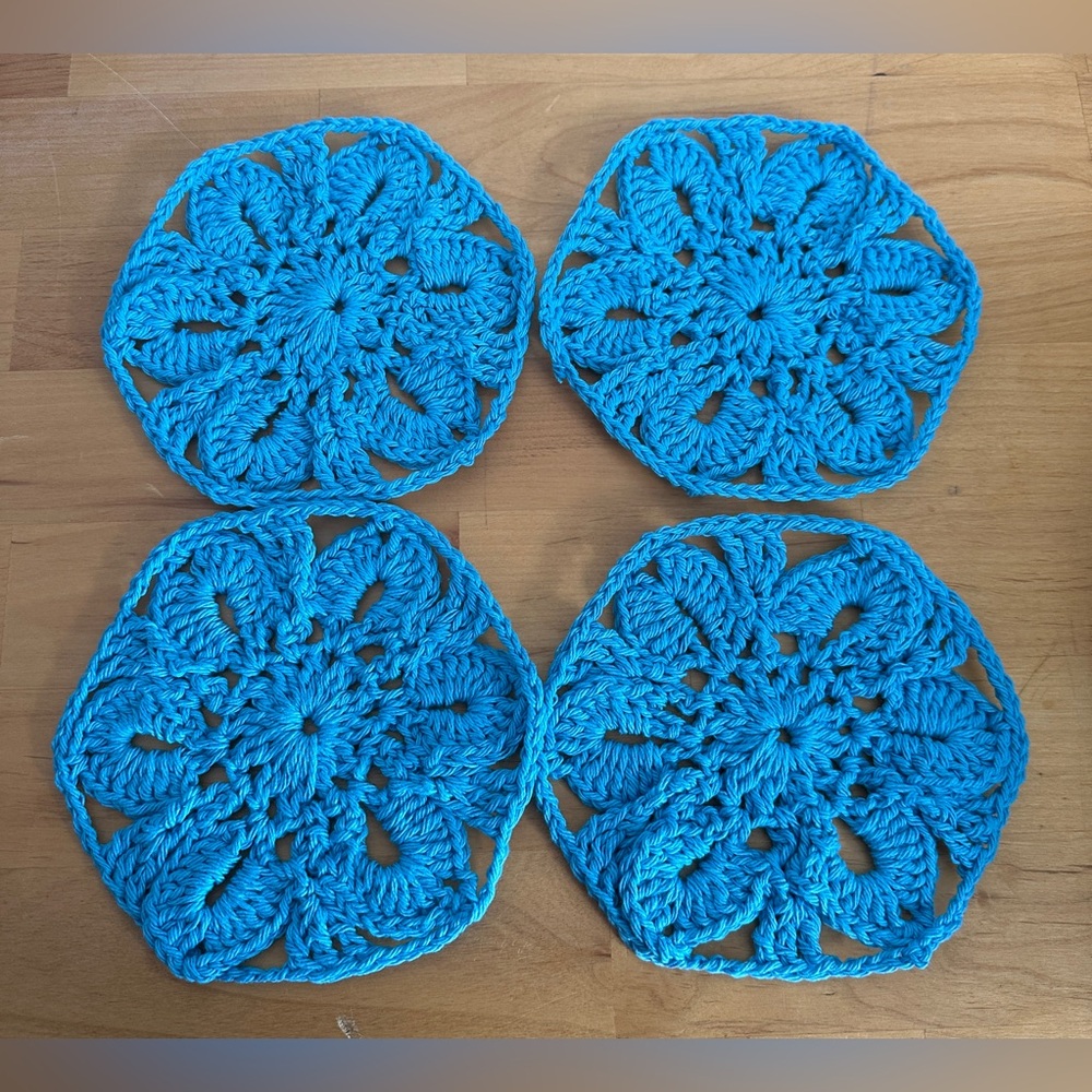 Coasters Handmade Blue Mixed Stitches Crochet Doily Coasters Set of 4